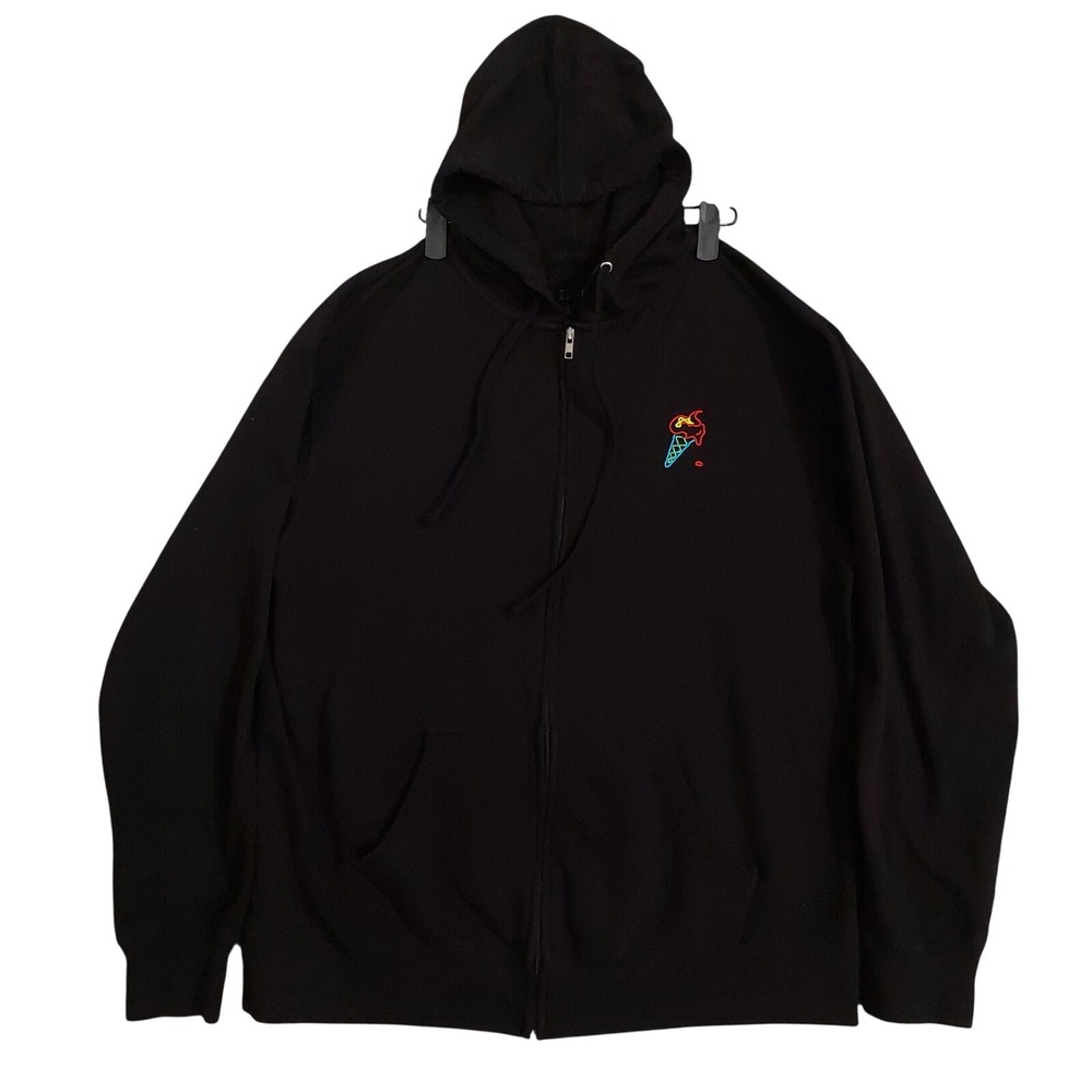 BLUR Hoodie Mens XL Black Full Zip Flaming Ice Cream Man Fleece Sweatshirt